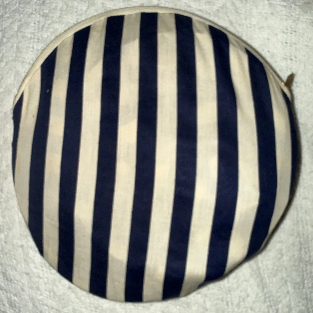 Vintage Wonderful Hat Women's Blue White Wide Brim Sun Beach Fold Up Pouch Read